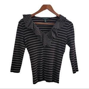 Lauren Ralph Lauren Women's Black & White Striped Three-Quarter Sleeves Size XS